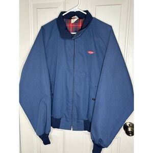 Vtg Sportsmaster Jacket XL Blue Poly Bomber Cotton Red PlaidLined USA DOW Retro